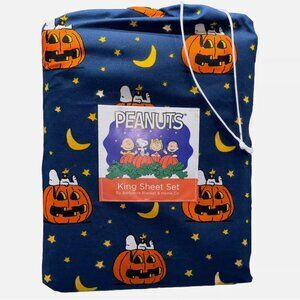 4pc Berkshire Peanuts Halloween Starry Night KING Sheet Set Snoopy Great Pumpkin